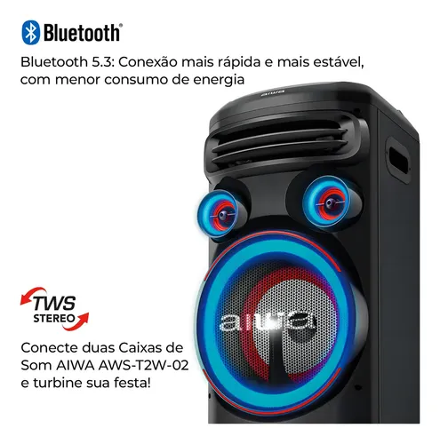 ⚡ últimas unidades | Torre de Som AIWA RGB T2W-02 2300W Woofers 10 Bluetooth - 8